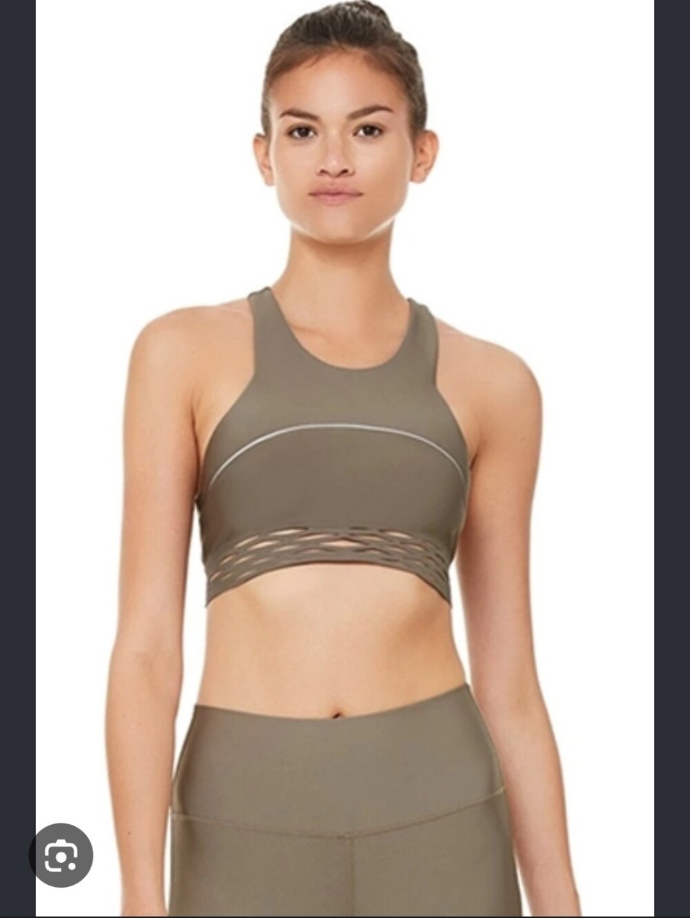 ALO Yoga Olive High-Neck Lattice-Band Sports Bra